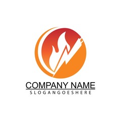 Lightning and flame - vector logo template concept illustration. Fire sign. Symbol of fire and electric energy