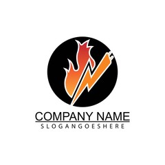 Lightning and flame - vector logo template concept illustration. Fire sign. Symbol of fire and electric energy