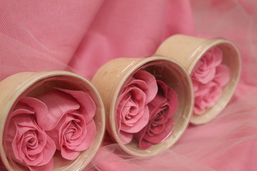 Artificial rose flower decoration on a table