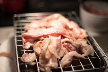 Cooked Pork Bacon Rasher Delicious breakfast close up