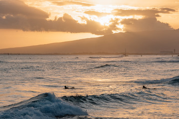 Fototapeta na wymiar Ocean Sunset near Honolulu, Hawaii
