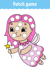 Patch game for children. Do a dot coloring page. Educational activity worksheet for kids and toddlers. Isolated vector illustration. Cartoon style.