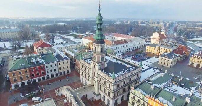 Winter aerial drone view of small town in 4K