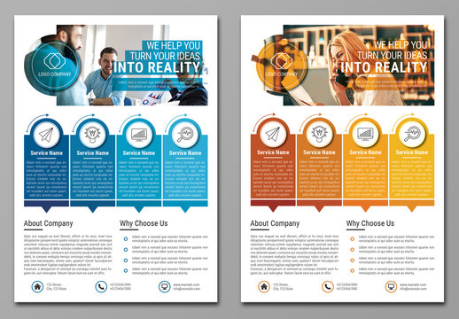 Business Flyer Layout with Blue and Orange Accents