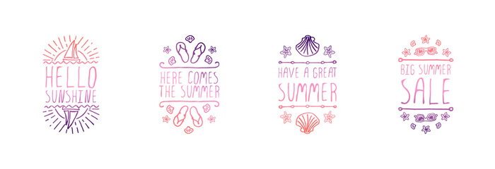 Set of Hand Drawn Summer Slogans Isolated on White