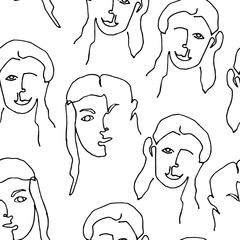 Modern naadloos patroon met lineair abstract vrouwengezicht. Doorlopende lijntekeningen. Een lijntekening. Minimalistische afbeelding.