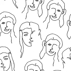 Naadloos Fotobehang Airtex Lijnkunst Modern naadloos patroon met lineair abstract vrouwengezicht. Doorlopende lijntekeningen. Een lijntekening. Minimalistische afbeelding.