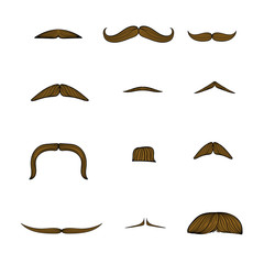 moustache set, manhood, humorous mask, icon cartoon hand drawn vector illustration