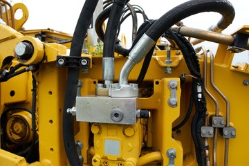 Hydraulics seen on agricultural machinery.