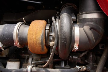 The turbocharger is visible on a diesel engine.