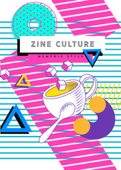 Abstract funky colorful geometric with pop and zine culture elements template for poster card flyer banner 