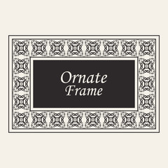 Vintage ornate border frame with ornamental elements, calligraphy swirls and ornament. Can be used for retro invitations and royal certificates.