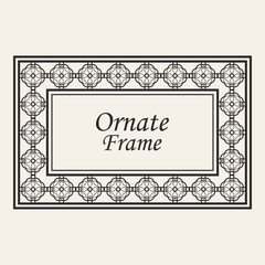 Vintage ornate border frame with ornamental elements, calligraphy swirls and ornament. Can be used for retro invitations and royal certificates.