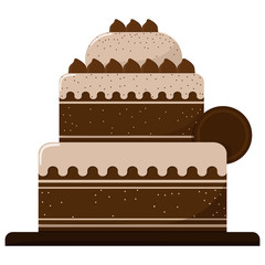 Three-story cake with chocolate isolated on a white background. Vector illustration. - 280457119