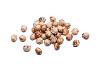 Cherry seeds on white background.