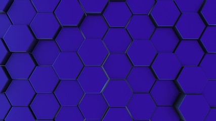 Blue hexagonal motion background. 3d render of simple primitives with six angles in front