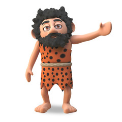 Obraz premium Caveman character in 3d gestures to his left, 3d illustration