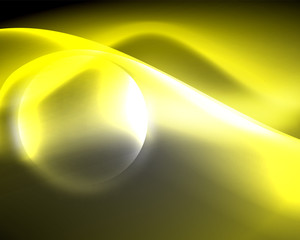 Dark space with shiny neon light motion waves. Abstract concept graphic element. Vector neon background. Technology background