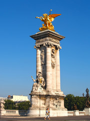 PARIS, FRANCE. A colonnade on Alexander III Bridge