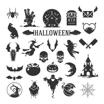 Halloween silhouettes isolated on white background vector illustraton.