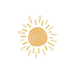 Illustration of yellow sun in the style of a doodle. Vector flat illustration
