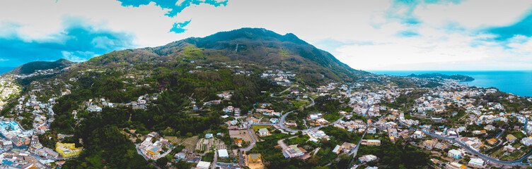 buildings in the mountains at ischia island from the drone view