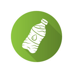 Mineral water flat design long shadow glyph icon. Clean potable drinking water. Plastic bottle with label. Refreshment drink. Non carbonated, sparkling beverage. Vector silhouette illustration