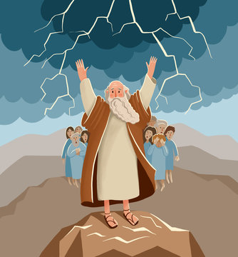 Old Moses stands hans up and potects his people.