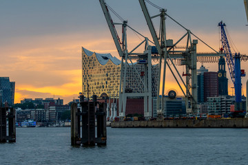 Hamburg Panorama of the Harbor at sundown