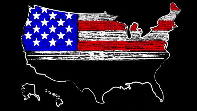 Madison Animation. USA the name of the country. Coloring the map and flag.