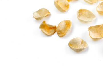 Potatoes snack with pepper on isolated white background. Closeup