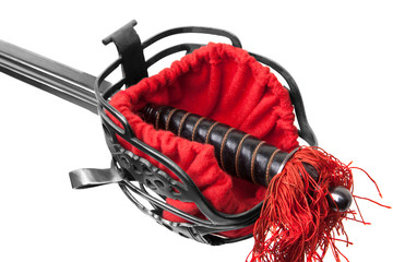 Knight's sword isolated on a white background. Old sword medieval weapon knight equipment. Handle...