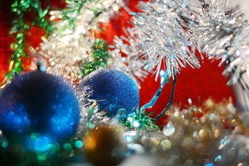Fototapeta na wymiar Happy New Year. New Year's decoration. Christmas time. Colorful light.