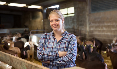 Positive woman owner of dairy farm