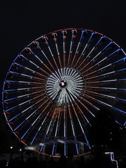  A ferris wheel in red, white, and blue