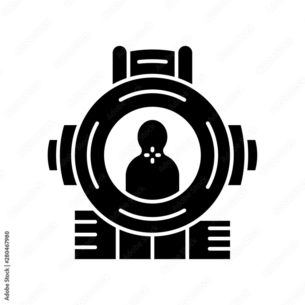 Sticker Shooting aim glyph icon. Shooter from first person. Killer target. Sniper aim, gun crosshair. Rifle, firearm target, focus. Silhouette symbol. Negative space. Vector isolated illustration