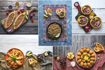 Collage with meat dishes of the world cuisine