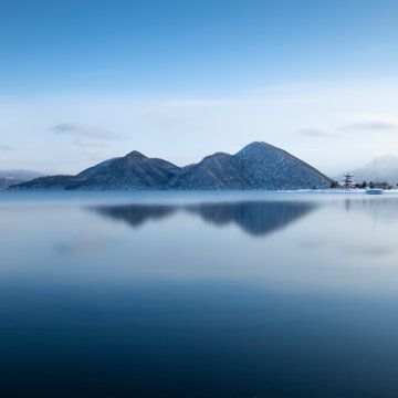 Long exposure shot of winter at lake Toya, Hokkaido, Japan