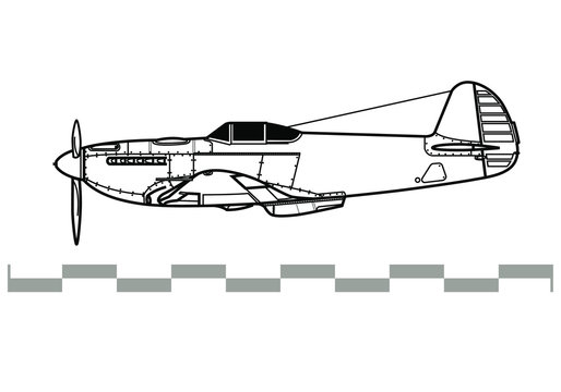 Yakovlev Yak-3. Outline vector drawing
