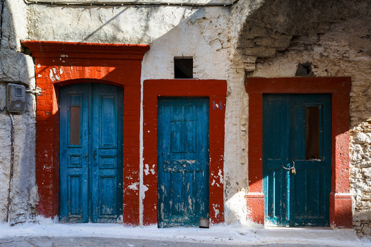 Old abandoned buildings in Pyrgi village on Chios island, Greece.