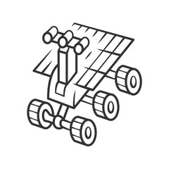 Space robot linear icon. Moon rover. Moonwalker. Apparatus for studying planets surface. Space exploration. Thin line illustration. Contour symbol. Vector isolated outline drawing. Editable stroke © bsd studio