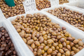 fresh healthy green olives for sale on marketplace