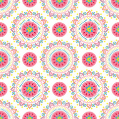 Colorful ethnic mandala pattern. Seamless vector ornamental floral background