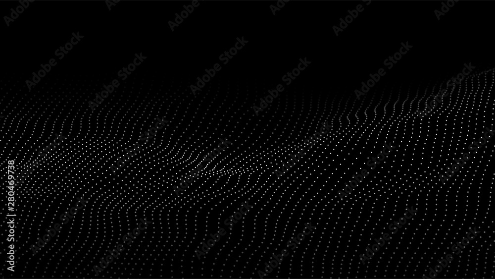 Poster Abstract digital wave of particles. Futuristic point wave. Technology background vector. Vector illustration
