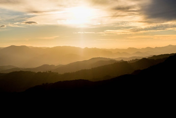 Beautiful sunset and mountains. Mantiqueira Mountain Range. Campos do Jordao. Brazil.