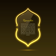 Glass banner arabic style. Transparent billboard with neon lights. Vector illustration.