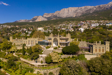 Naklejka premium Aerial drone view of Vorontsov Palace or the Alupka Palace, Crimea