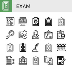 Set of exam icons such as Clipboard, Medical record, Task list, Examine, Test, Veterinarian, Eye test, Write, Writing, Testing , exam