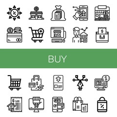 Set of buy icons such as Summer sale, Credit card, Pizza shop, Cart, Bill, Online shopping, Online banking, Estate agent, Shop, Shopping cart, Shopping bag, Card, Payment , buy