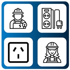 Set of outlet icons such as Electrician, Power strip, Socket , outlet